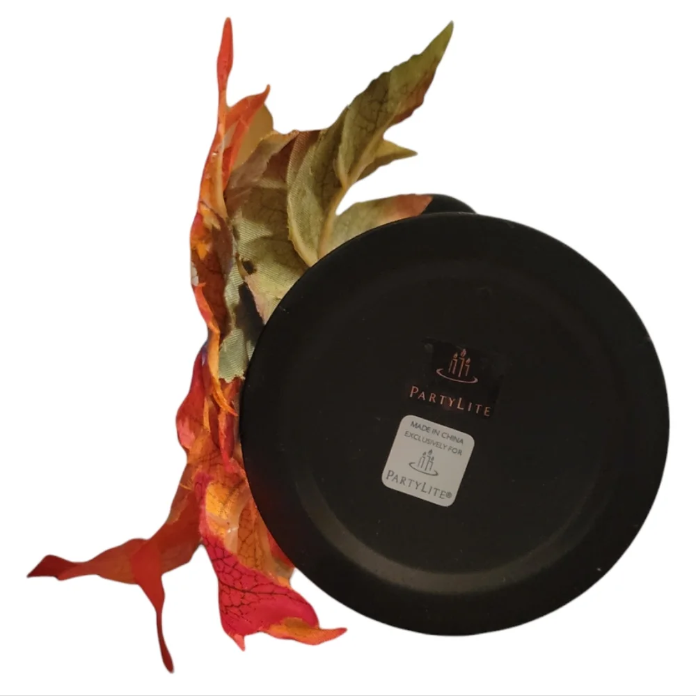 Vtg Partylite Black Metal 3 Tea Light Candle Holder Autumn Leaves Accent Base.